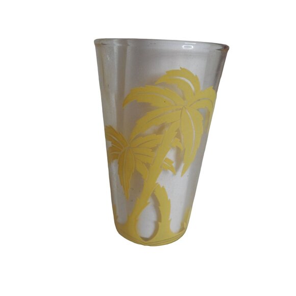Lot of 6 Vintage Hazel Atlas Yellow Palm Tree 3.5" Juice Glasses Swanky Swigs - Picture 2 of 6